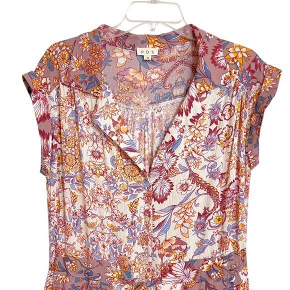 POL Womens Spring Garden Wide Leg Jumpsuit S Multicolor Floral Boho Patchwork - Picture 2 of 8